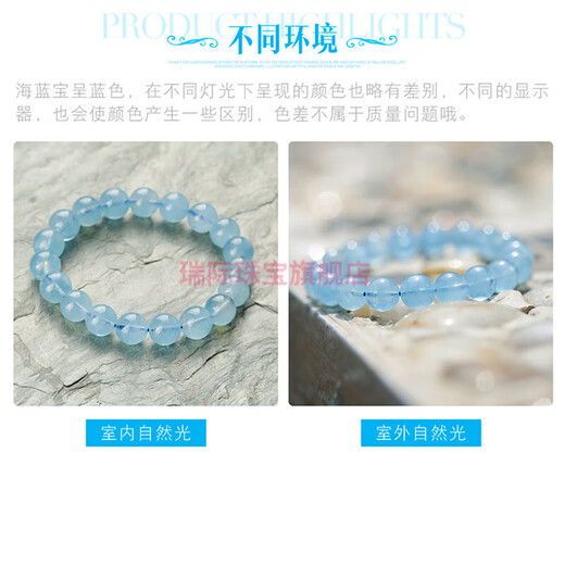 Ruiji 7A natural ice aquamarine loose beads handmade diy ladies bracelet necklace crystal multi-treasure devil blue single piece 7A aquamarine devil blue about 12mm/1 piece