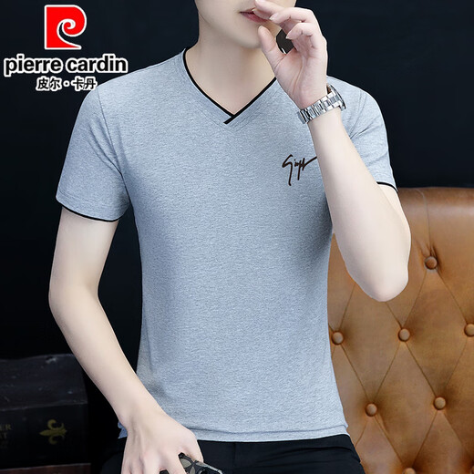Pierre Cardin Sommer Herren reines Baumwoll kurzärmel halb Ärmeln Hühnchen Herzkragen Mode vielseitig trendy oberem atmungsaktivem dünnem geprägter T-Shirt Ypd7029 Weiß M.