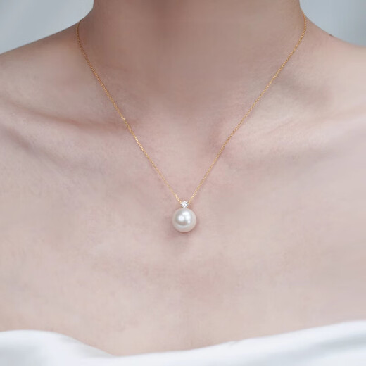 Dan Pei luxury high-end 8K gold large spot round freshwater pearl pendant Princess Diana style female pearl necklace pendant temperament 18K gold pendant + 925 silver chain freshwater pearl 12-13mm