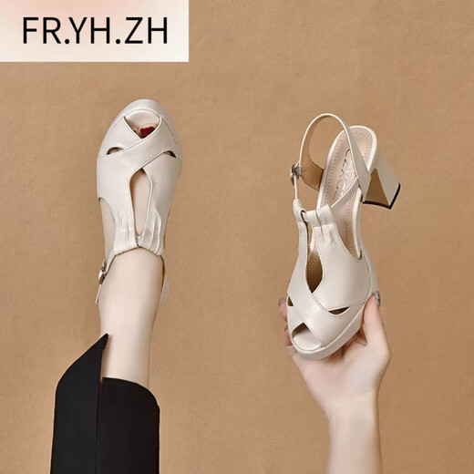 Fr.yh.zh Feili Lu Luxury Chaussures pour femmes Xiaobun Fish Mouth Chaussures Table Sandals Tongxiang City Zhouquan Aimei En cuir Shoes Store Mr.DE Black [Quality Direct Shipping] 34