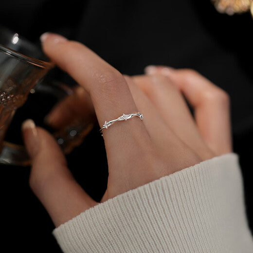 Xiangnan 999 sterling silver four-pointed star ring ins niche light luxury plain ring open ring index finger ring ring senior girl gift 999 silver four-pointed star ring