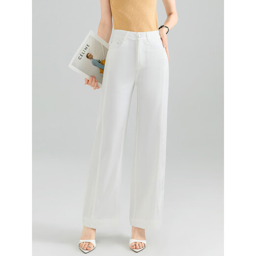 Mengshuya white tinsel three-proof straight jeans for women 2025 summer thin high waist slimming soft skin-friendly versatile trousers
