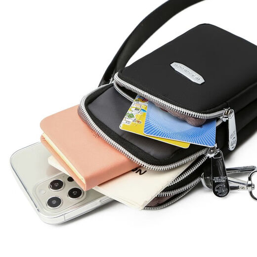Complete waterproof mobile phone bag for women, Oxford cloth crossbody bag, summer arm bag, running mom model, simple mini shoulder bag, pure black