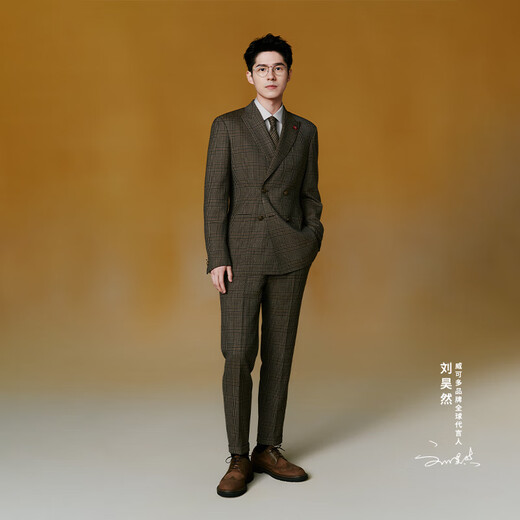 威可多（VICUTU）【刘昊然同款】男士商务西服雅致格纹商务通勤外套 咖色格纹 165B 165/88B 西服
