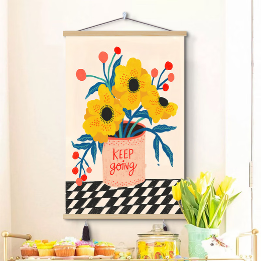
Three-April Tiger hand-painted flowers, small fresh living room decoration painting, bedroom room hanging canvas, fabric mural hanging cloth background cloth 12804 black oak color hanging ears optional red brown, default brown color 70cmx100cm (picture size)