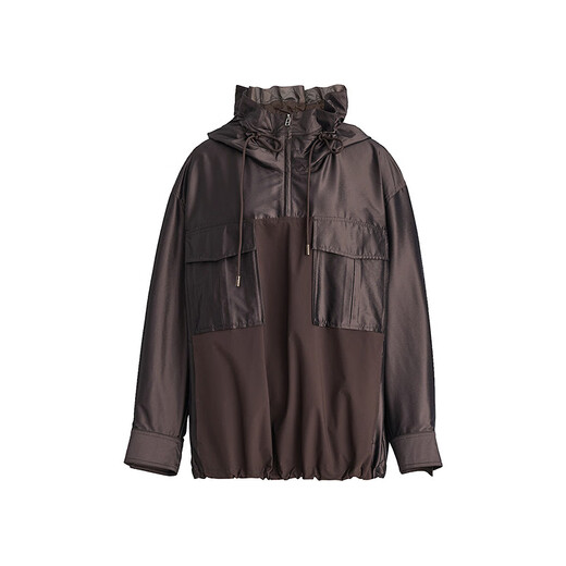 AUM Easy Suit 2025 Autumn New Fashion Water Repellent Fabric Hooded Casual Top Skirt Dark Coffee Top M