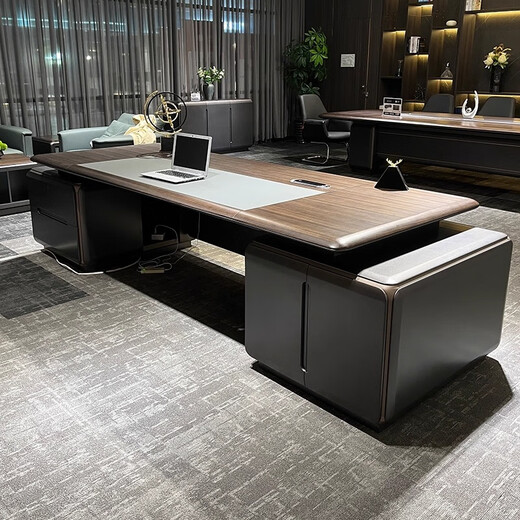 Qiheng (XIIBLC) New Internet Celebrity Light Luxury Boss Desk with Lights President’s Desk without Side Cabinets Chairman’s Desk Painted Office Furniture 2.4 Meter Boss Desk Smart Cable Box + Light Strip