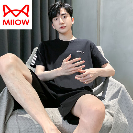 Catman (Miiow) Herren-Pyjama für Männer im Sommer kurzärmelig reines Baumwollmänner Sommer dünn 2025 Neue Jungen große Heimkleidung HDE-9928 2xl Männer