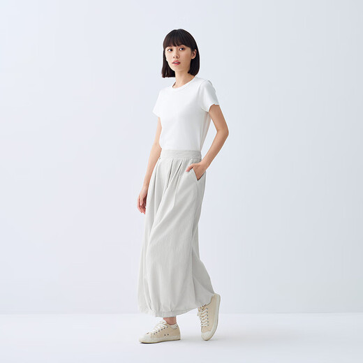 无印良品（MUJI） IDEE 女式平纹灯笼裤裤子女款夏季款女装纯棉 25年长裤 GA54CC5S 浅灰色 M （155/68A）