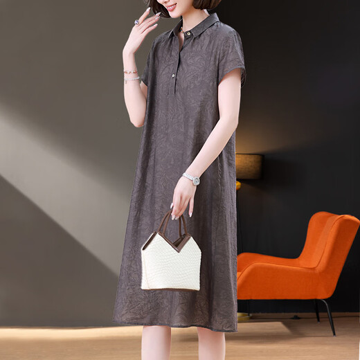 
Ehangy light luxury brand dress for women 2025 summer new thin retro casual large size fashionable high-end skirt gray M suitable for weight 112 Jin [Jin equals 0.5 kg]