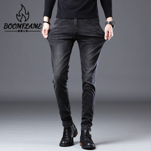 燃爆火焰 BOOMFLAME香港2025夏季薄款黑色牛仔裤男修身小脚韩版高端弹力休闲高端长裤 QQN-1048-黑色 28