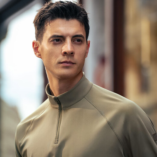 Mr. Bu Bu Bu Bu stand collar half-tight grinding long-sleeved T-shirt 2025 autumn new color top men BT16861 wheat straw green 2XL 185