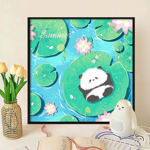 Panda flower DIY fill coloring hand-painted graffiti cartoon acrylic oil painting decorative painting hy3888 20*20cm thick solid wood inner frame