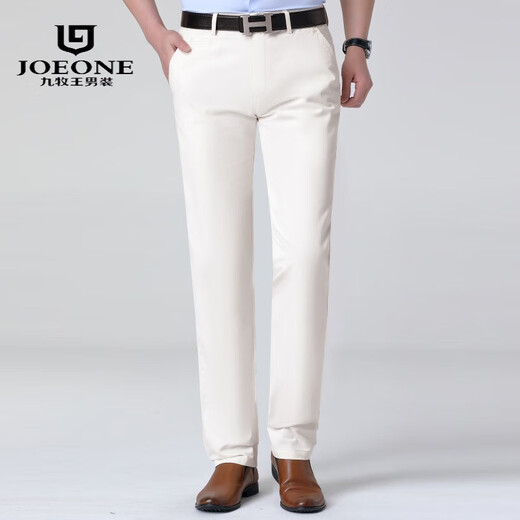 
Jiumuwang flagship men's casual pants spring and summer thin middle-aged men's fashionable and versatile mid-waist straight slim casual pants 692 white 38