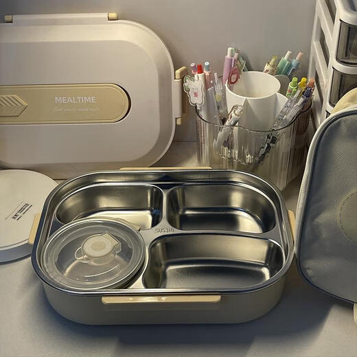 Zwilling (ZWILLING) German quality 316 stainless steel insulated lunch box for primary school students, special compartment lunch box, children's dinner plate, sliding lid design, white brown five-compartment collection_8