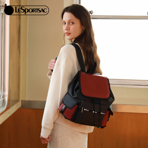 乐播诗（LeSportsac）超轻户外旅行背包 黑色大容量书包女双肩包 怪异猫