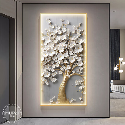 Hirschfarbene Veranda Hängende Gemälde stehen vor der Eingangstür, dreidimensionaler Reichtumbaum, Dekorationstür, leicht luxuriöser Ölmalerei Korridor, Vollbaum-B-Stil, goldener Rahmen 60*12035 mm Aluminiumlegierrahmen + Ölmalerei