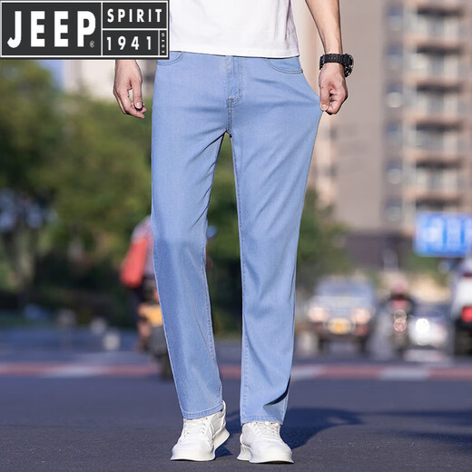 Jeep Spirit Jeep Ice Silk Light Color Jeans Men's New Summer Stretch Stretch Loose Business Business High-Fend Casual Colters 9767 Bleu clair [Tianshi] Style 31 [Circonférence d'attente: deux pieds quatre]