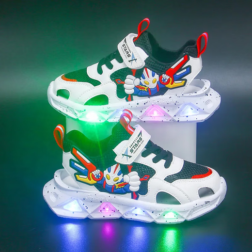 G.Duck Kids Ultraman Boys Sandals красивое освещение 2025 Новая летняя мягкая подошва детской пляж Baotou Sandals Boy 677 Blue Baotou [одиночная сеть] Стандарт освещения 29 Внутренняя длина 18,2 см