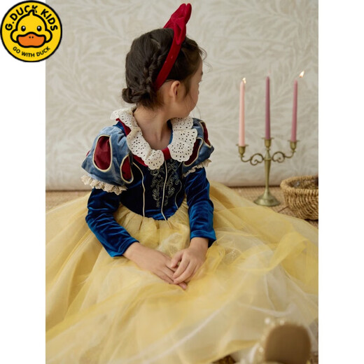 G.duck girls dress autumn and winter Snow White fashionable children's Lolita princess dress baby birthday dress tutu skirt Snow White fake two pieces 100 cm