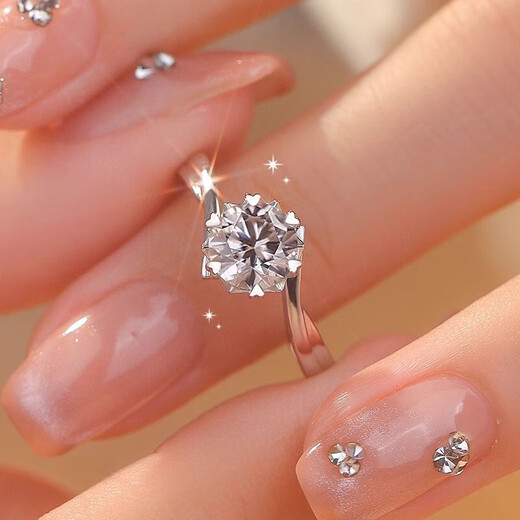 Pt950 Platinum Moissanite Ring Women's Fashion One Carat Diamond Ring Wedding Diamond Proposal Ring for Girlfriend and Wife Love Diamond Ring 50 Points - Light Luxury Style The default live mouth can be adjusted in size