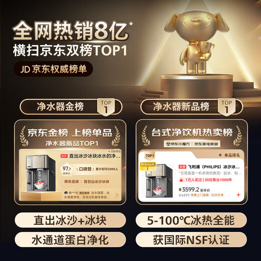 飞利浦（PHILIPS）冰沙冰块加热净水器家用冰境i1pro 台式免安装净饮机 冷热一体即热全自动刨冰净水机ADD8608