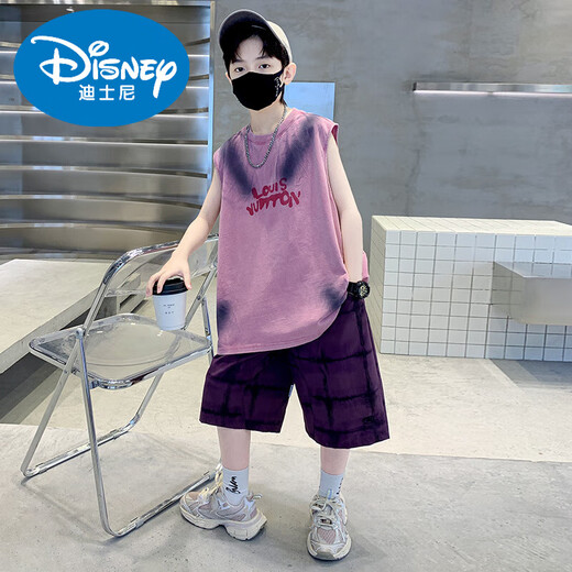 迪士尼男童背心套装夏季2025新款中大儿童装夏款帅气男孩夏装无袖衣服潮 品牌TZK683-灰色套装 120 建议身高110-120厘米