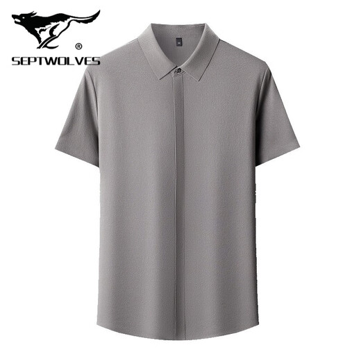 Sieben Wolf Mulberry Seiden Kurzarm Shirt Herren Sommer Neues Freizeitgeschäft No Bügelhemd mit mittleren Alter dünne halbe Ärmeln Top 6913 Kaffee L 175/115