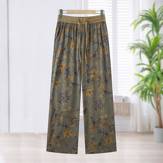 
WEWE summer thin elastic waist satin printed straight pants G middle-aged mother's fashionable and versatile slim and breathable casual pants Magnolia [authentic 9898] 2XL Recommended 85-110Jin [Jin equals 0.5 kg]