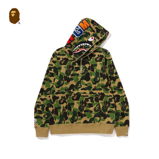 BAPE Men's Autumn and Winter 2024 Shark WGM Pattern Camouflage Hooded Half-Zip Sweatshirt 114010N Green GRX XL One Size