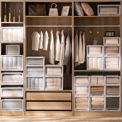 Kleiderschränke im Schubladenstart für den Schubladen im Haushalt Haushalt Transparent Aufbewahrungsbox Unterwäsche Finishing Box Dicked Capacity Clothing Storage Box 45-3523 (weiß) Feste Farbschublade 1