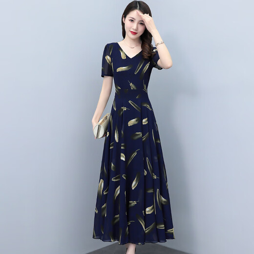 恒源祥妈妈款洋气夏装年轻雪纺连衣裙2025新款中年女装40岁气质时尚裙子 7373白色 XL (116-126斤)