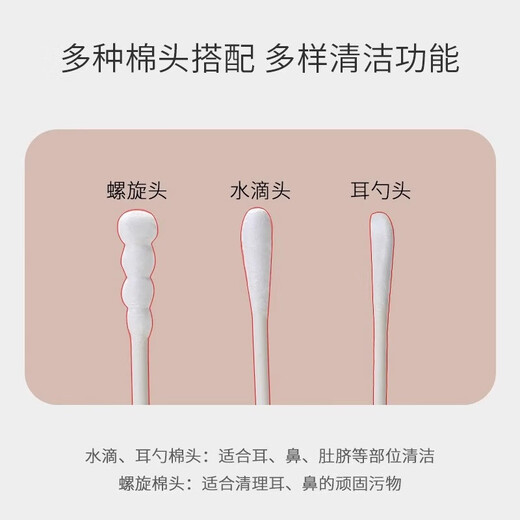 [Super low price] Baby cotton swab ear cleaning baby ear cleaning special ear booze thin head cotton swab double head baby cotton swab water drop + spiral 2 boxes 400 pieces
