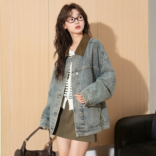 Tang Shi 2025 Herbst Frauen Cordel Revers Short Denim Jacke