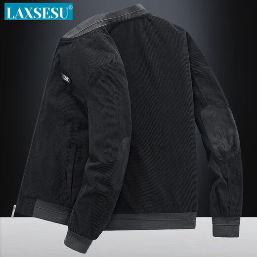LAXSESU外套男2025春秋季新款工装宽松中年男灯芯绒复古夹克男潮 灰色【春秋款单层】 L :建议105-120斤