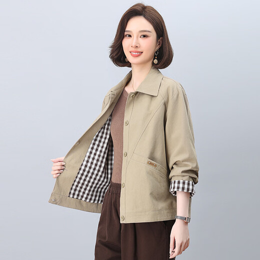 Bolomido Echtes Luxus-High-End-Frauen-Erstjacke für Frauen für Frauen 2025 SOMMER NEUER KURZE Casual Jacket Top Khaki L empfohlen 116-130jin [Jin ist 0,5 kg]