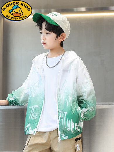 G.DUCKKIDS Boys Summer Sun Protection Clothing 2025 New Hooded Summer Lightweight Breathable Outerwear Medium and Large Children Summer Sun Protection Clothing Blue Blue 120 CM