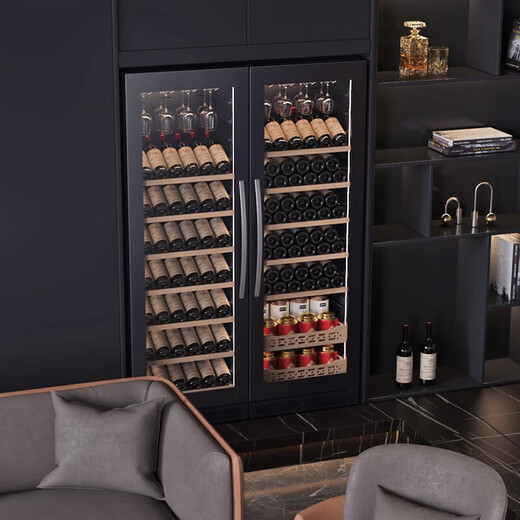 Bai Kailun red wine cabinet, first-class energy efficiency constant temperature wine cabinet, zero-embedded home commercial living room display cabinet, wine preservation refrigerator, dual temperature air-cooled frost-free tea beverage, white wine and foreign wine, dual temperature zone, hanging cup display red wine, 48 bottles LOW-E anti-fog door