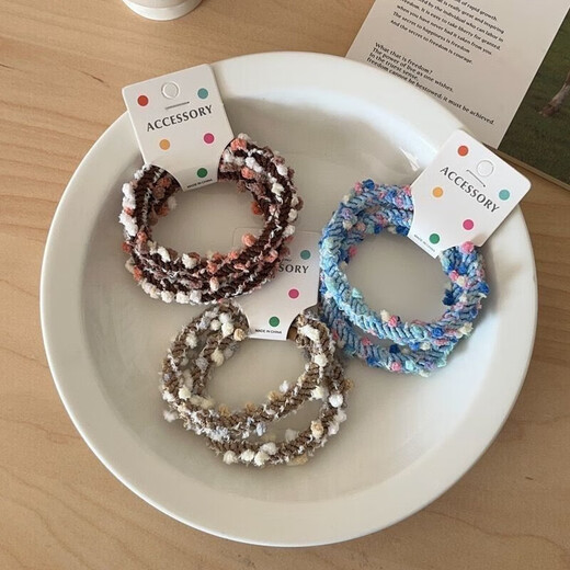 Edamame hair band braided children's headband twist circle high elasticity sweet ice cream color non-damaging ponytail hair accessory mixed color 5 pieces in bag