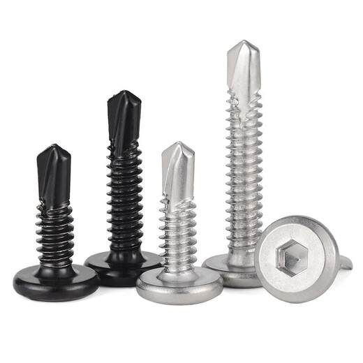 JINGGONG 410 stainless steel flat head hexagonal drill tail bevel self-tapping self-drilling dovetail screw guardrail special screw M5*16 (50 pieces)