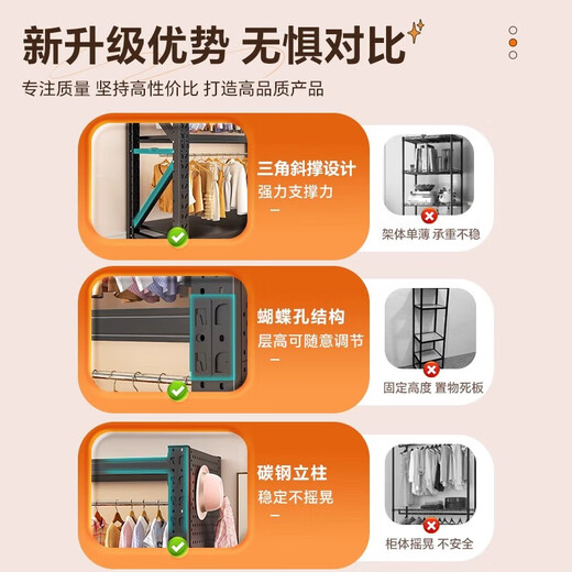 开放式洞洞板金属收纳柜子卧室出租房货架衣柜简易组装落地置物架 三层1050*500*2000&洞洞板