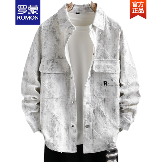 罗蒙（ROMON）牛仔外套男生春秋季新款青少年衬衫夹克初高中学生男装潮流士上衣 16823白色 M (80-100斤左右)