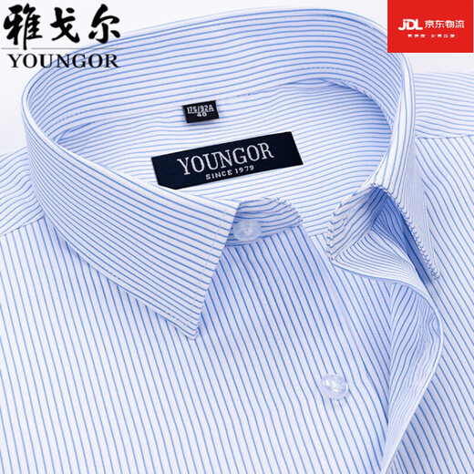 雅戈尔旗舰官方店男士短袖衬衫夏季纯棉商务休闲职业装抗皱免烫中年条纹 DX6628 42 建议【160-170斤】