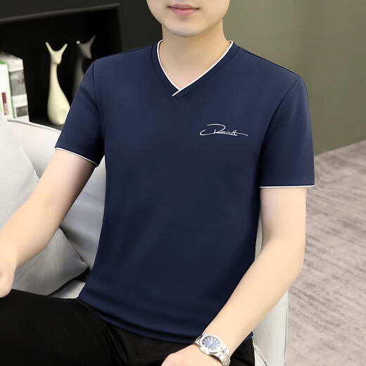 Offizielle Website für Männer mit kurzer Ärmeln T-Shirt Ice Seidenmodal halbärmelig Top V-Ausschnitt T-Shirt Neues Sommerstil Y-D7029 Weiß M _ Vorschlag: 100-115jin [Jin entspricht 0,5 kg]