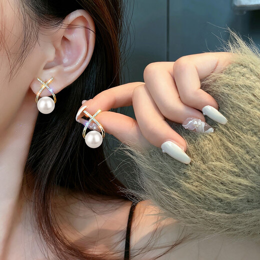 QPQK natural 100% freshwater pearl earrings 2025 new light luxury high-end temperament earrings women's gold earrings freshwater pearl earrings 8mm