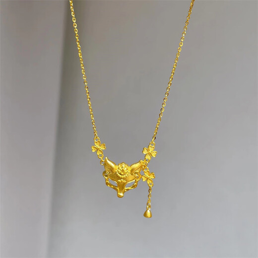Lanlian Shenzhen Shuibei gold silver-covered fox mask pendant necklace tassel new 2025 Chinese Valentine's Day gift for girlfriend Fox necklace (1 gram gold-covered)