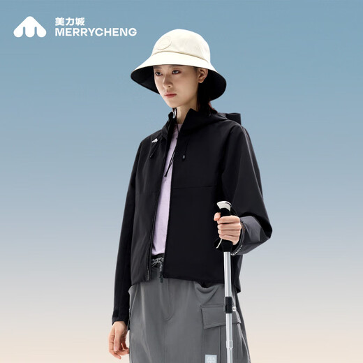 
Meilicheng 25 spring and summer new women's waterproof short jacket outdoor hooded top thin windproof mountaineering jacket black M