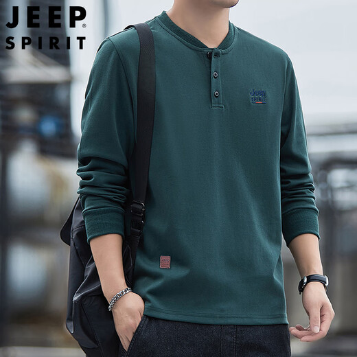 JEEP SPIRIT brand men's heavyweight pure cotton Henry sweatshirt t-shirt men's American casual bottoming polo shirt SS7152 gray stand collar style regular 2XL recommended 155-170Jin Jin equals 0.5 kg