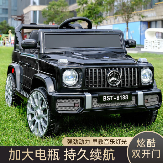 No Angel's new children's electric car four-wheeled off-road vehicle with remote control baby toy car men's and women's charging stroller black dual drive + remote control + early education + trunk
