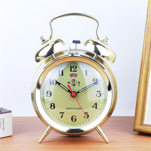 
GUYN Extra-Hit Horseshoe Watch Alarm Clock Machinery Vintage Retro Nostalgic Metal Movement Manual Clock Surge Alarm Clock 3.5-inch Battery Model 1585 Qinggu